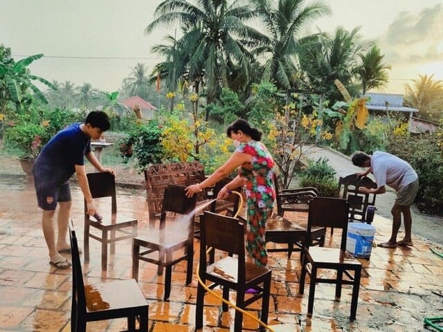cleaning the house