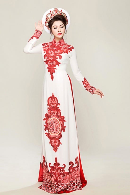 Áo dài with patterned designs.