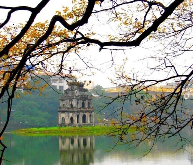 Hoan Kiem Lake in Hanoi looks very peaceful during autumn