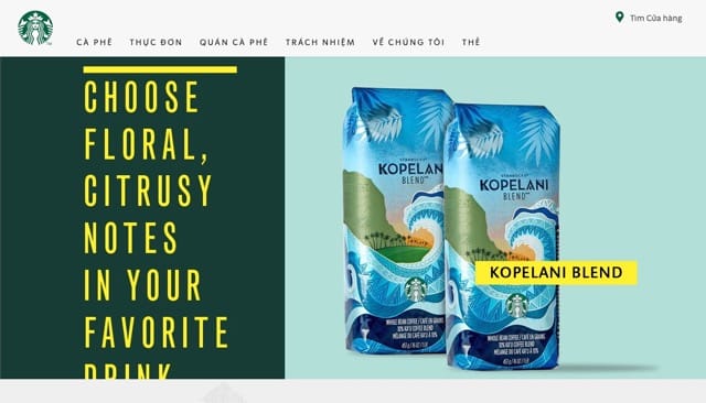 Starbucks website in Vietnam.