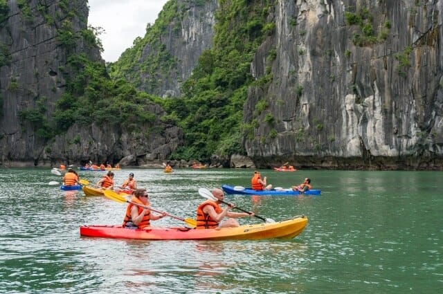 Kayaking is a popular outdoor activity commonly seen in Vietnam