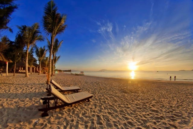 The scene of the sunset at Nha Trang beach