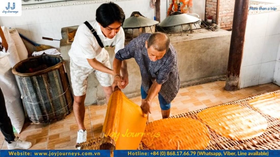 Experience the traditional craft of rice paper making in Can Tho