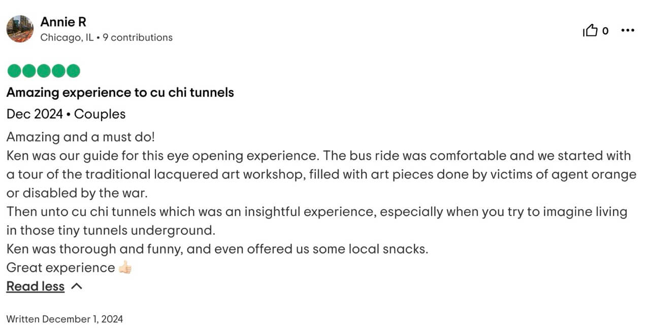 annie review cu chi tunnels tour