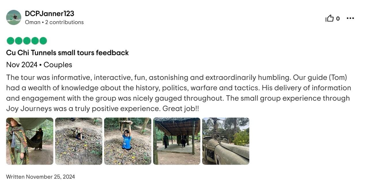 review cu chi tunnels tour