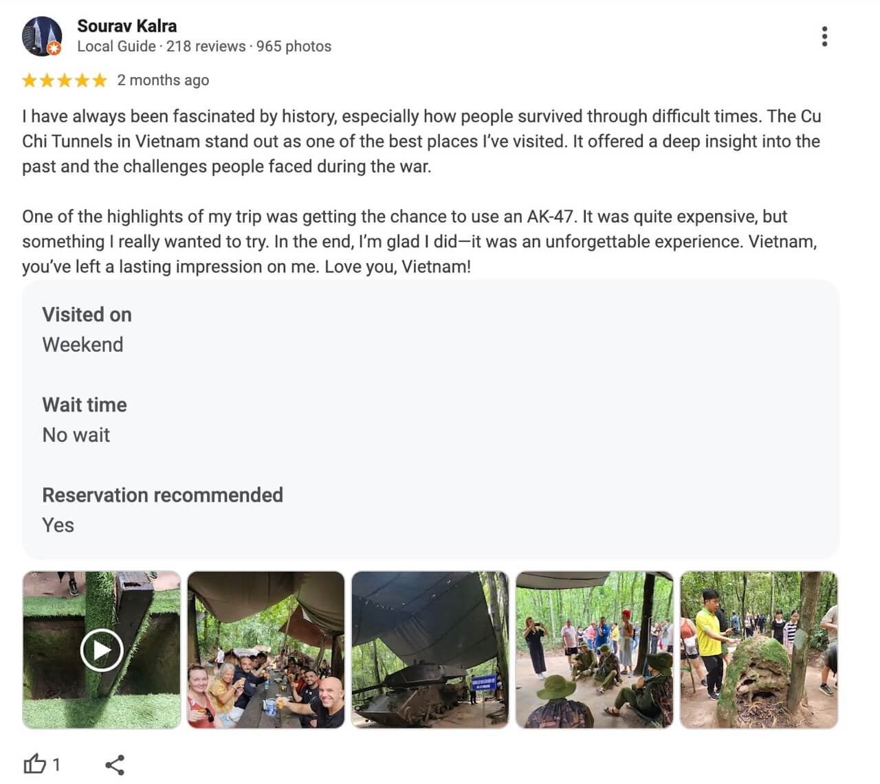 kalra cu chi tunnels review